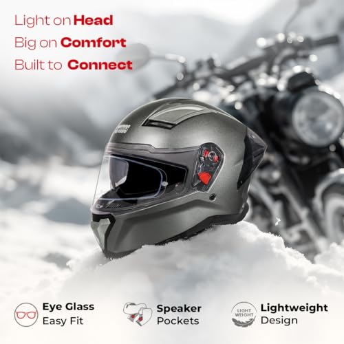 Image of STUDDS Helios ISI and DOT Certified Full Face Helmet with Antifog 100 Lens, Sporty Spoiler (Gun Grey - XL)