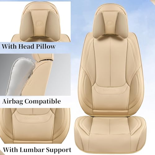 Image of Coverado Universal Seat Covers Full Set, 5 Seats Universal Seat Covers for Cars, Waterproof NAPPA Leather Car Seat Covers with Head Pillow, Seat Protectors Fit for Most Sedans SUV Pick-up Truck, Beige