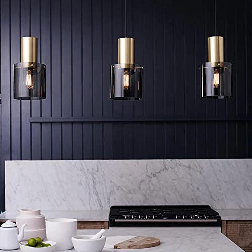 Luz colgante retro minimalista E27 de vidrio gris para iluminación de dormitorio 4
