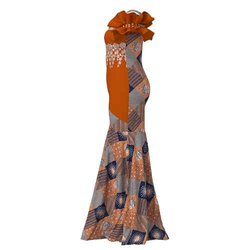Image of iooiooi Womens Elegant Ankara Maxi Mermaid Dress Lace Decorated African Gowns
