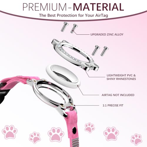 Image of AirTag Cat Collar Breakaway, Rhinestone Collars with Air Tag Holder, Pink