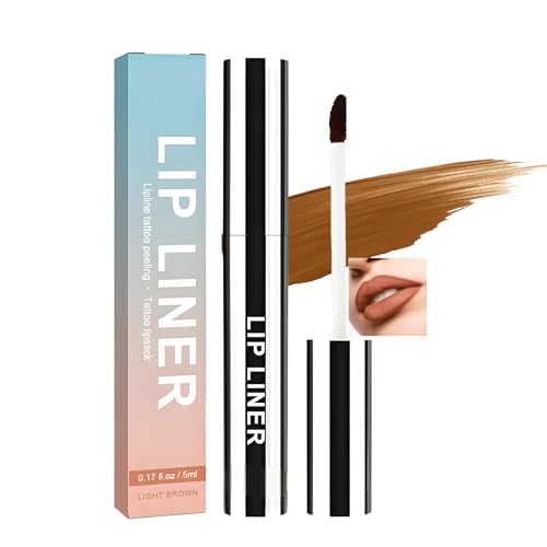 Peel Off Lip Stain Long Lasting Waterproof Lipstick, Highly Pigmented Transfer Proof Lip Tint, Peel Off Liner Gloss Stick Set, Natural Smooth Finish, All Day Wear Matte Color (Light Brown)