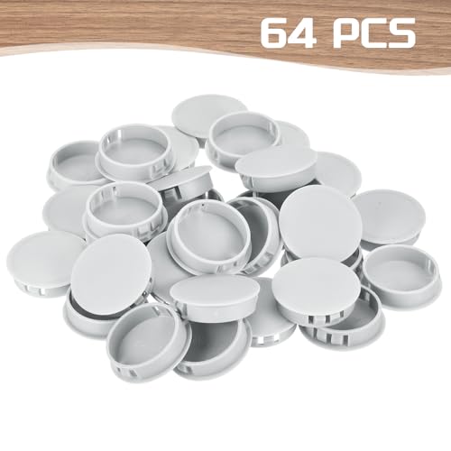 Image of MECCANIXITY 64PCS 42mm(1 5 /8 inch) Light Gray Plastic Hole Plugs, Flush Type Panel Hole Plugs Insert End Caps for Locking Hole Tubes Furniture Cabinet