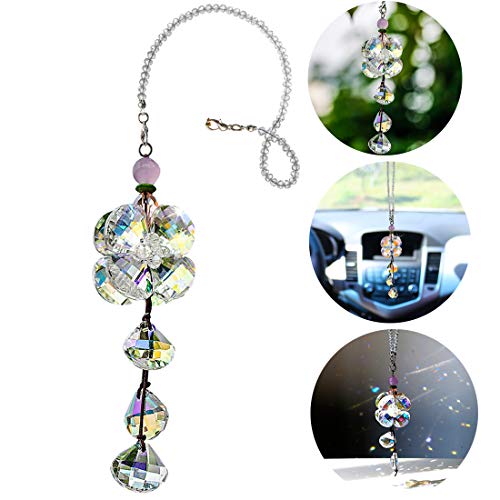 H&D HYALINE & DORA Car Rearview Mirror Hanger Hanging Ornament,Crystal Suncatcher for Window (Flower)