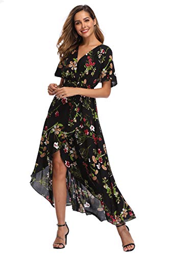 Image of VintageClothing Women's Wrap V Neck Floral Summer Dresses High Low Maxi Casual