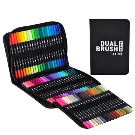 120 Dual Brush Marker Pens, Art Markers Set with Fine and Brush Tip, Artist Coloring Marker Set with Premium Case for Adults Coloring Books Note Planner Lettering Calligraphy Drawing Art (120)