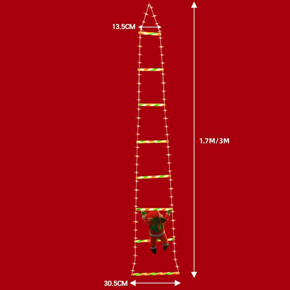 Suzapiwサンタラダー、LED吊り下げライト、クリスマスデコレーション、ラダーライト、屋外、防水、軒先飾り、カラフルなストリング