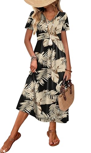 Image of OFEEFAN Summer Dresses for Women Flowy Casual A-Line Midi Dress Beach Vacation Sundresses with Pockets S-2XL