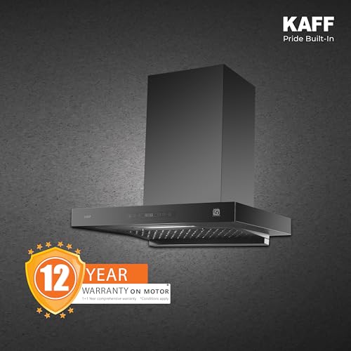 Image of KAFF ASHPRO 60 cm, 1450 m /hr Suction BLDC Filterless Kitchen T- Shape Chimney | Dry Heat Auto Clean | | Touch & Gesture Control | Matte Black | LED Lights | Oil Collector
