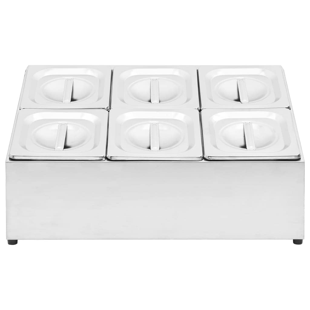 vidaXL Gastronorm Ständer mit 6 GN 1/6 Behältern Deckeln 2 Reihen Aufsatzbord Gastro Behälter Gestell Zutatenbehälter Edelstahl 50,3x40x25cm