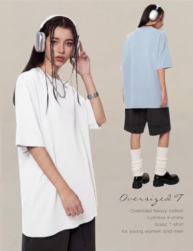 Image of Ogfao Mens Oversized T-Shirts Heavyweight Unisex Cotton T Shirts Baggy Loose Fit Basic Tees Plain Tshirts
