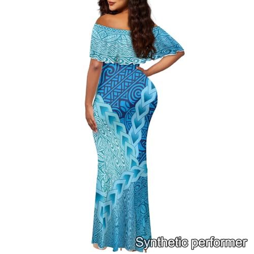 Image of Polynesian Dresses for Women Off Shoulder Maxi Dress Puletasi Samoan Dresses S-7XL