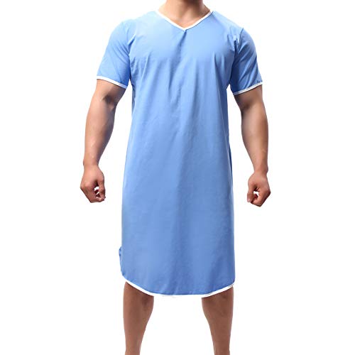 YUFEIDA Men's Nightshirt Cotton Nightwear Comfy Nightgowns Short Sleeve Loose Pajama Sleep Shirt