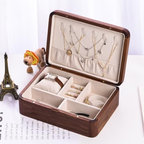 Porte-bijoux polyvalent en bois robuste avec compartiments et crochets durables - 5