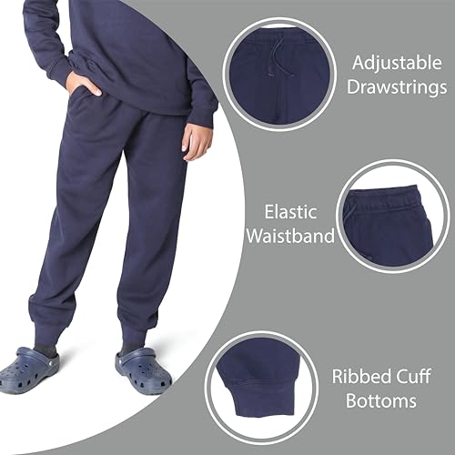 EVERYDAY KIDS Boys Cotton Fleece Sweatpants Joggers with Pockets; Boys Athletic Sweat Pants - Soft and Breathable Cotton Rich3