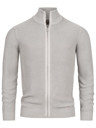 Indicode Herren Dodson Strickjacke mit Stehkragen aus Baumwolle | Cardigan für Männer Lt Grey Mix, M