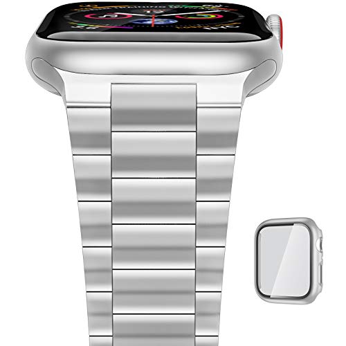 Compatible with Apple Watch Bands 38mm 40mm 42mm 44mm for iWatch 6/SE/5/4/3/2/1, Stainless Steel Band Man Women , Ultra-Thin Apple Watch Band Replacement with Buckle Clasp, Silver(40mm)