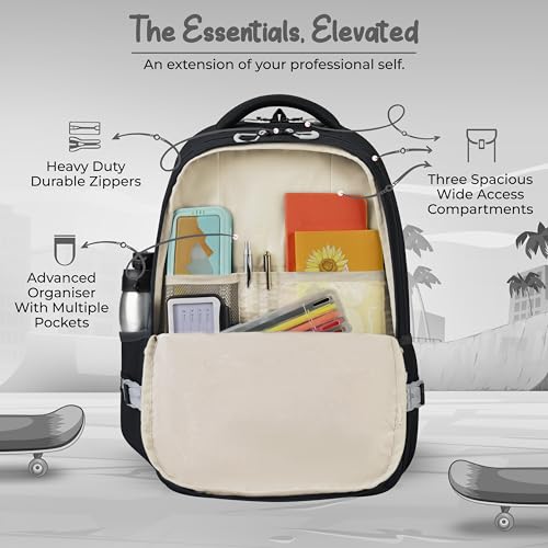 Image of Gear Street Style 19 inch /38L Large Water Resistant School Bag | Casual Backpack | Daypack | Travel Backpack | Kids Bag for Boys /Girls (Black - Black)