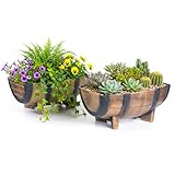 Gardenised 2-Piece Rectangular Half Barrel Flower Pots Rustic Farmhouse Style...