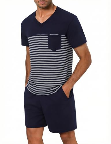 Litherday Pijama Hombre Verano Corto Algodón Shorty de Dos Piezas con Camiseta de Manga Corta y Pantalón Corto Conjunto Ligero y Cómodo para Dormir y Relajarse