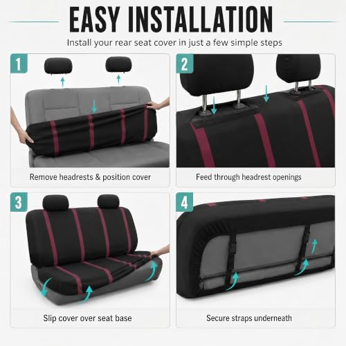 Image of FH Group Car Seat Covers Rear Set Cloth - Car Seat Covers with Removable Headrest,Universal Fit,Automotive SeatCovers,Washable Car SeatCover for SUV,Sedan,Van Burgundy