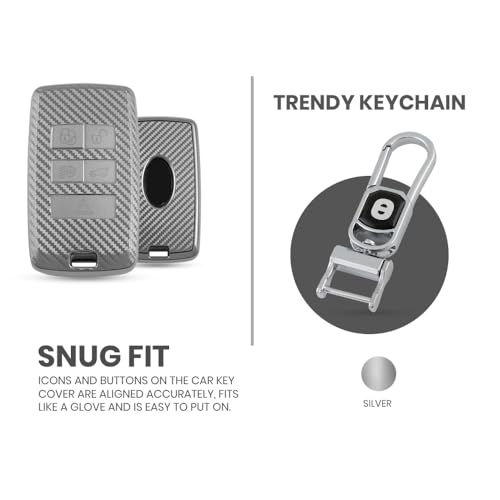 Image of keyzone Silverstar TPU Key Cover and Keychain for Jaguar XF, XJ, XE, F-PACE, F-Type, Range Rover Evoque, Velar, Discovery, LR4, Sport, 5-Button Smart Key (Silver)