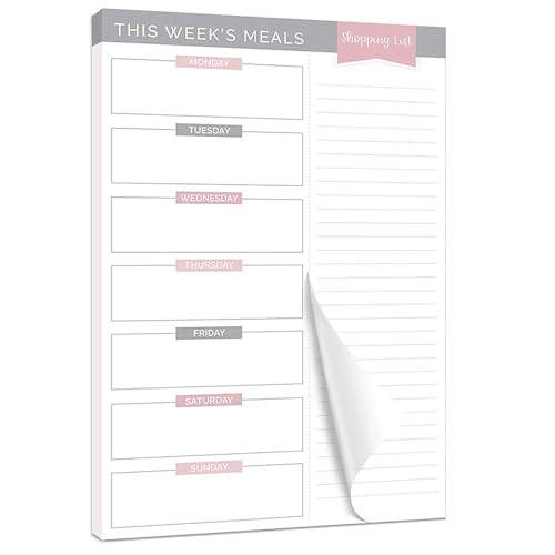 Galenecx Planificateur, Planner Repas A5, Daily Planner Contient 50 Pages, Liste de Courses pour Planificateur de Repass, Bloc Semainier Déchirable, pour la...