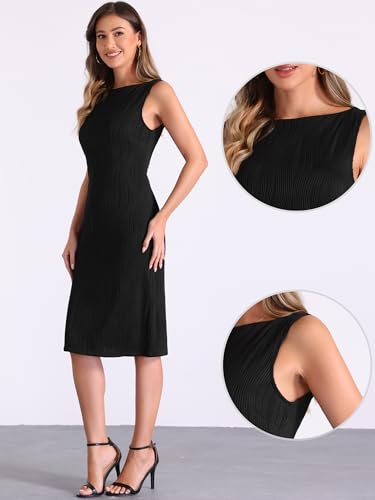 Allegra K Sleeveless Sheath Dress for Women's Boat Neck Textured Elegant Office Dress2