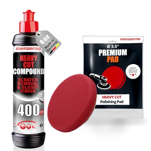 menzerna Scratch and Swirl Remover Kit I Car polishing Set with Menzerna Heavy Cut 400 (8oz) and 3,5 Inch Polishing Pad I Deep Scratch Repair Kit for All Types of Vehicles