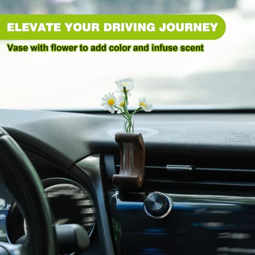 Image of Rislobx Car Vase Vent Clip, Letter C Mini Flower Car Vase Clip Wood Plant Holder Glass Tube Air Vent Decor Interior Accessories Decoration (Dark Brown)