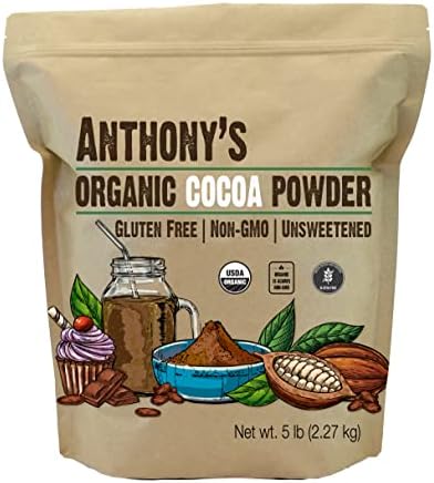 Anthony's Organic Raw Cocoa Powder, 5 lb, Batch Tested and Verified Gluten Free & Non GMO