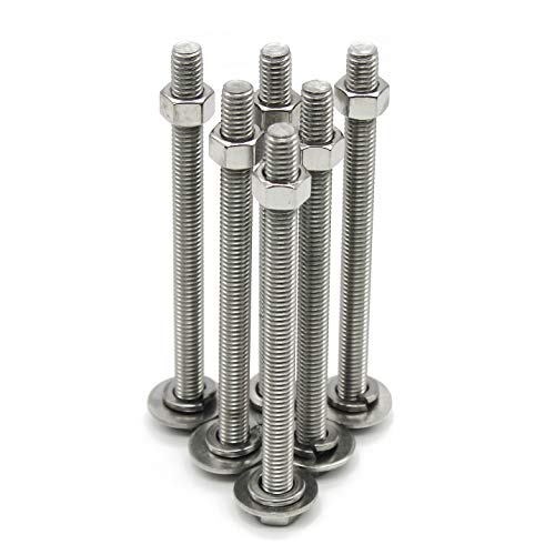 image for (5 Sets) 5/16-18x5 Stainless Steel Hex Head Screws Bolts, Nuts, Flat &