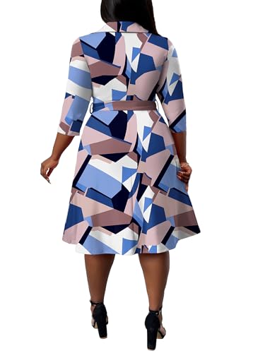 Image of FANDEE Plus Size Midi Dress for Women - Printing Summer Dresses for Wedding Guest Cocktail Party 3 /4 Sleeve V Neck(L-5XL)