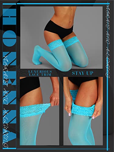 Image of HONENNA Semi Sheer Stay Up Lingerie Thigh High Stockings Lace Top Size A-F