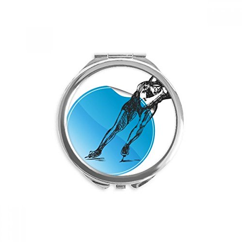 Miroir rond de poche patinage bleu aquarelle portable