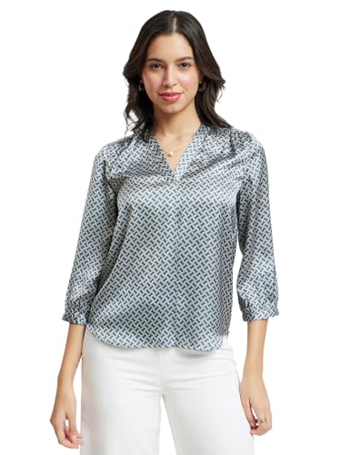 Image of FableStreet Women Formal & Casual Top | V-Neckline with Gathered Back Detail & Three-Quarter Sleeves | Premium Satin Fabric for Office Wear & Sophisticated Outings