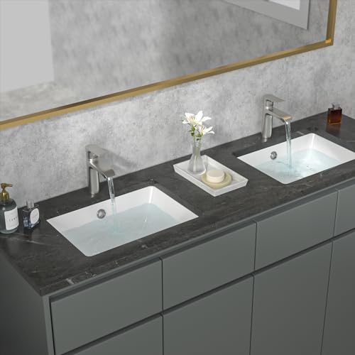 Sarlai Undermount Bathroom Sink Rectangular - 20 x 15 Inch Bathroom Sink Rectrangle Undermount Pure White Porcelain Ceramic Lavatory Vanity Vessel Sink by Sarlai - Used condition - Image 4