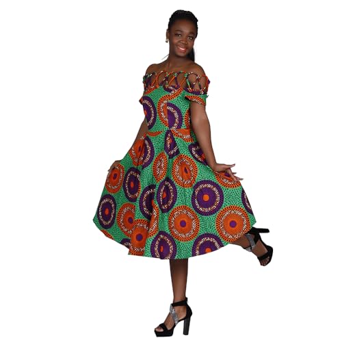Image of XIAOHUAGUA African Dresses for Women Cotton Cutout Neck Short Sleeve Ankara Dashiki Cocktail Party A-Line Flare Dress