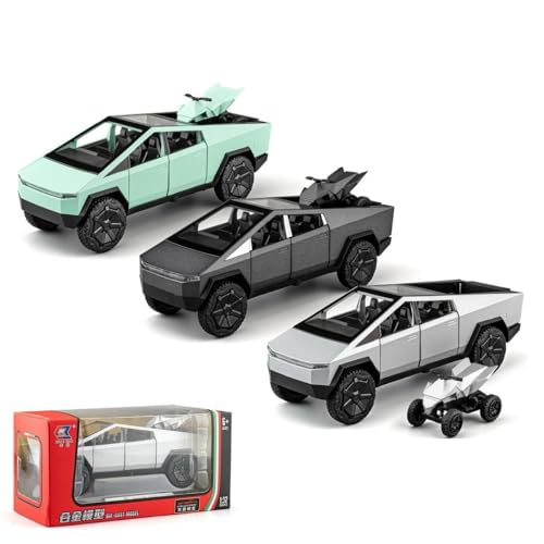 Image of 1:32 Tesla CyberTruck - Black Alloy Diecast Pullback Metal Car Toy with Sound Light & Opening Doors - Great Gift Toy for Kids