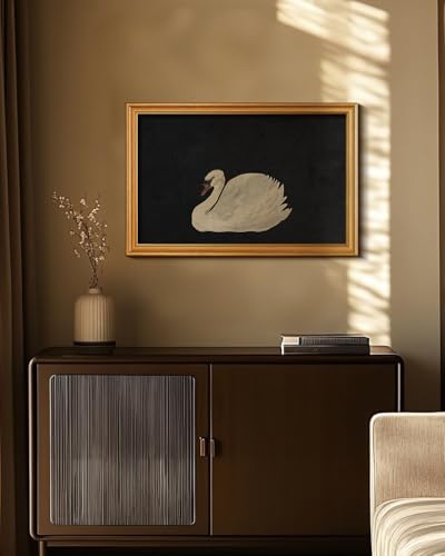 Image of HUARCEY Gold Framed Vintage Wall Art for Living Room, Grace Swan Art Painting Pictures Rustic Animal Bathroom Prints Farmhouse Wall Decor Canvas Swan Shelf Decor for Kitchen Bedroom (Zwaan 16 inchx24 inch)