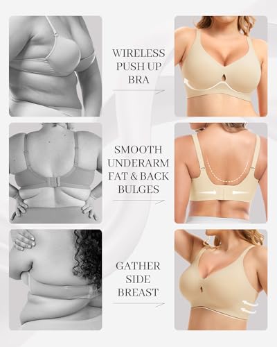 Image of Smooth V Jelly Bras for Women No Underwire Seamless Plunge Bralettes T Shirt Sleep Everyday Bra with Bra Extender