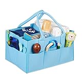 Relaxdays Baby Windel Caddy, 11 Fächer, entnehmbare Trenner, tragbare Filztasche, Auto & Wickeltisch Organizer, hellblau
