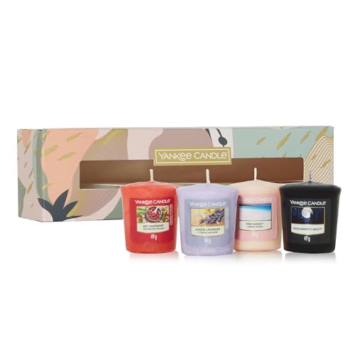 Coffret cadeau Yankee Candle - 4 bougies votives parfumées - Mélange de cires d soja - Cadeaux parfaits pour les femmes