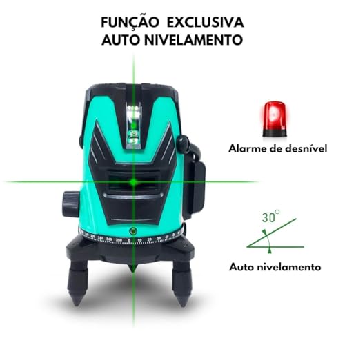 Nível Laser de Linha Cruzada, Alcance de 40 Metros, Laser Verde, Bateria Recarregável, Suporte Ajust