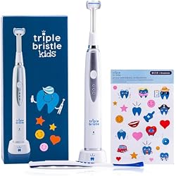 Triple Bristle Kids Sonic Three Sided Toothbrush, 1 Pack | Clean Teeth and Gums, Dentist Created and Approved, Fun Sticker Rewards, Rechargeable