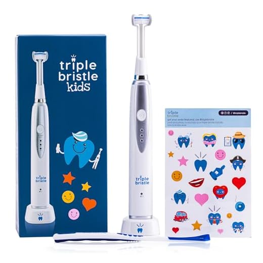 Triple Bristle Kids Sonic Toothbrush | 1 Pack | 3-Sided Brushing to Clean Teeth and Gums | Dentist Created & Approved | Fun Sticker Rewards | Rechargeable Toothbrush