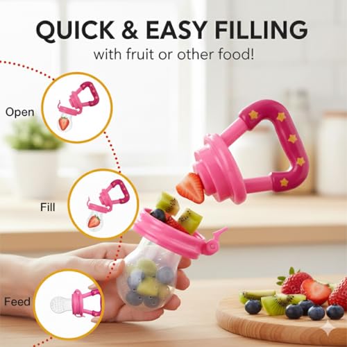 Image of Safe-O-Kid (Pack of 2) Baby Fruit Nibbler /Pacifier - BPA-Free, 100% Pure Silicone, Teether for Baby | Soft Pacifier & Teether for Infants, Assorted