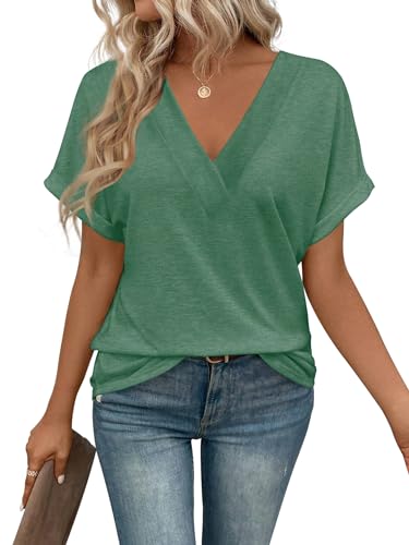 Image of T Shirts Short Sleeve V Neck Tees Womens Tops Beach Vacation Fashion Clothes 2026 Casual Summer Spring Fall Outfits