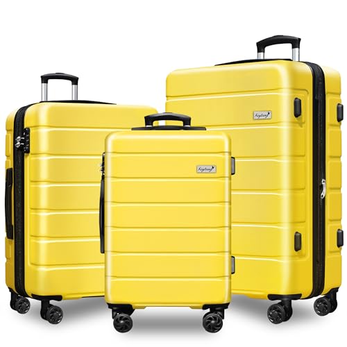 Expandable Lightweight Hardshell Carry-On Luggage Set with TSA Lock, Durable Spinner Suitcase Set for Travel, 3-Piece, Yellow