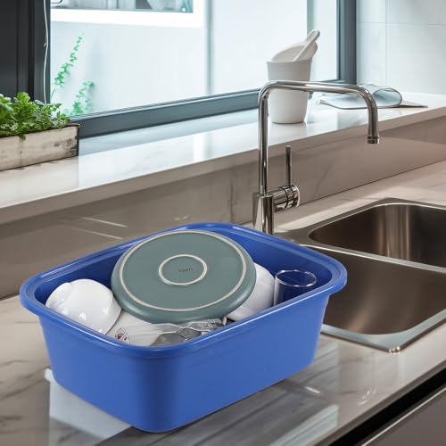 Lavabo de plástico rectangular azul oscuro, juego de 3 recipientes grandes de 18 cuartos 5